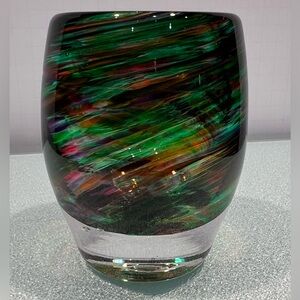 Hand-Blown Art Glass Votive/Trinket Holder – Swirled Multicolor Design